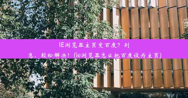 IE浏览器主页变百度？别急，轻松解决！(ie浏览器怎么把百度设为主页)